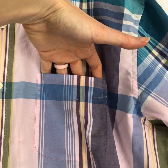 Lands' End Men's Size Medium Traditional Fit Blue Multi-Color Button Down Shirt - Picture 3 of 10